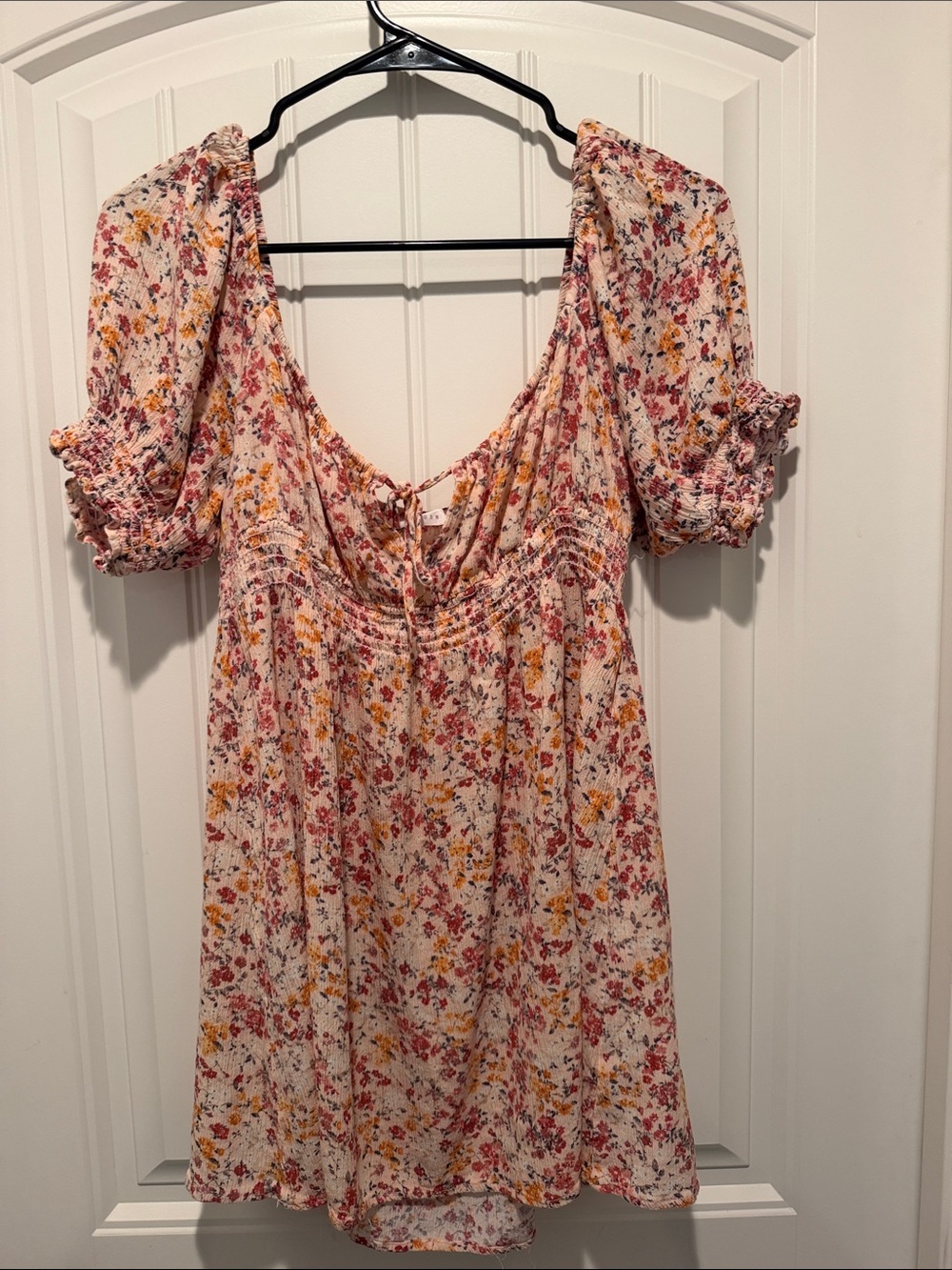 Lush Pink Floral Puff-Sleeve V-Neck Tunic